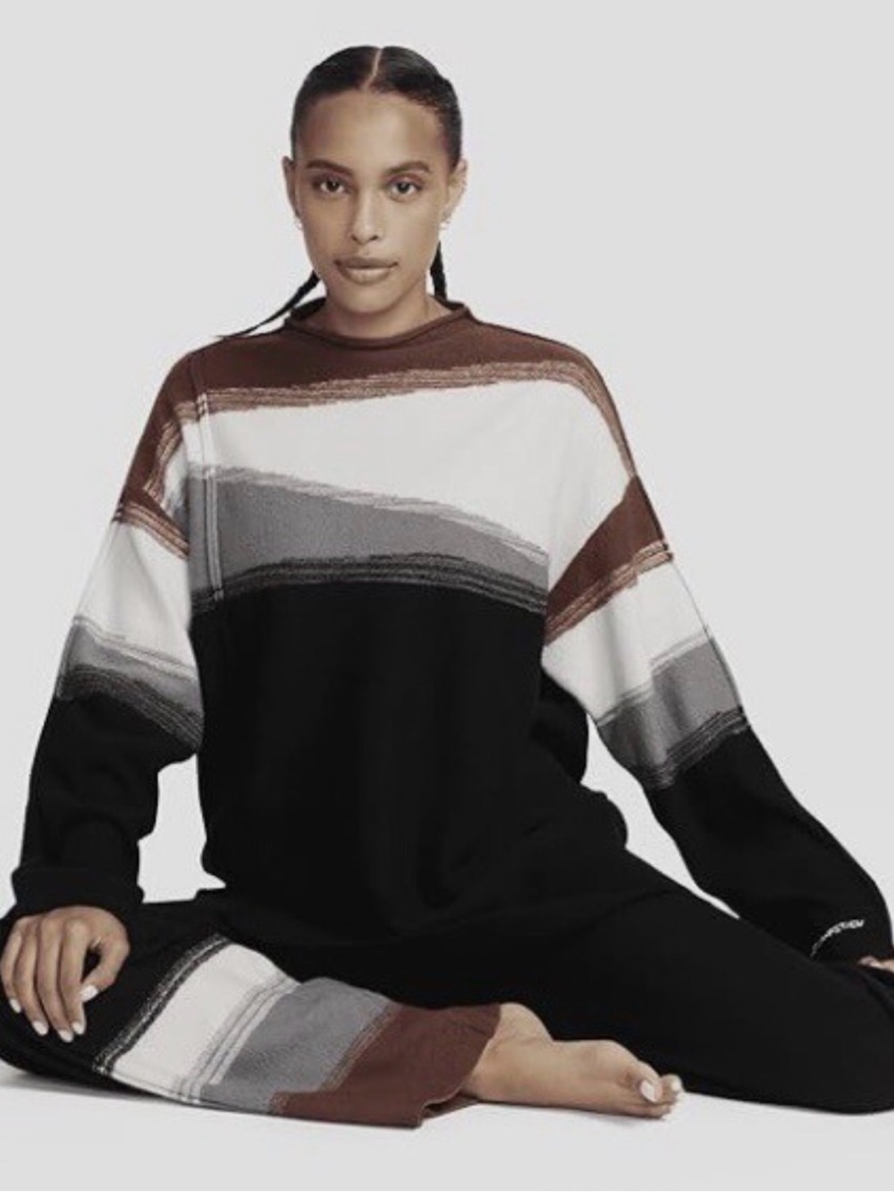 Nike Yoga Oversized Crew Sweater in Black, White & Brown. Fits XS to Medium